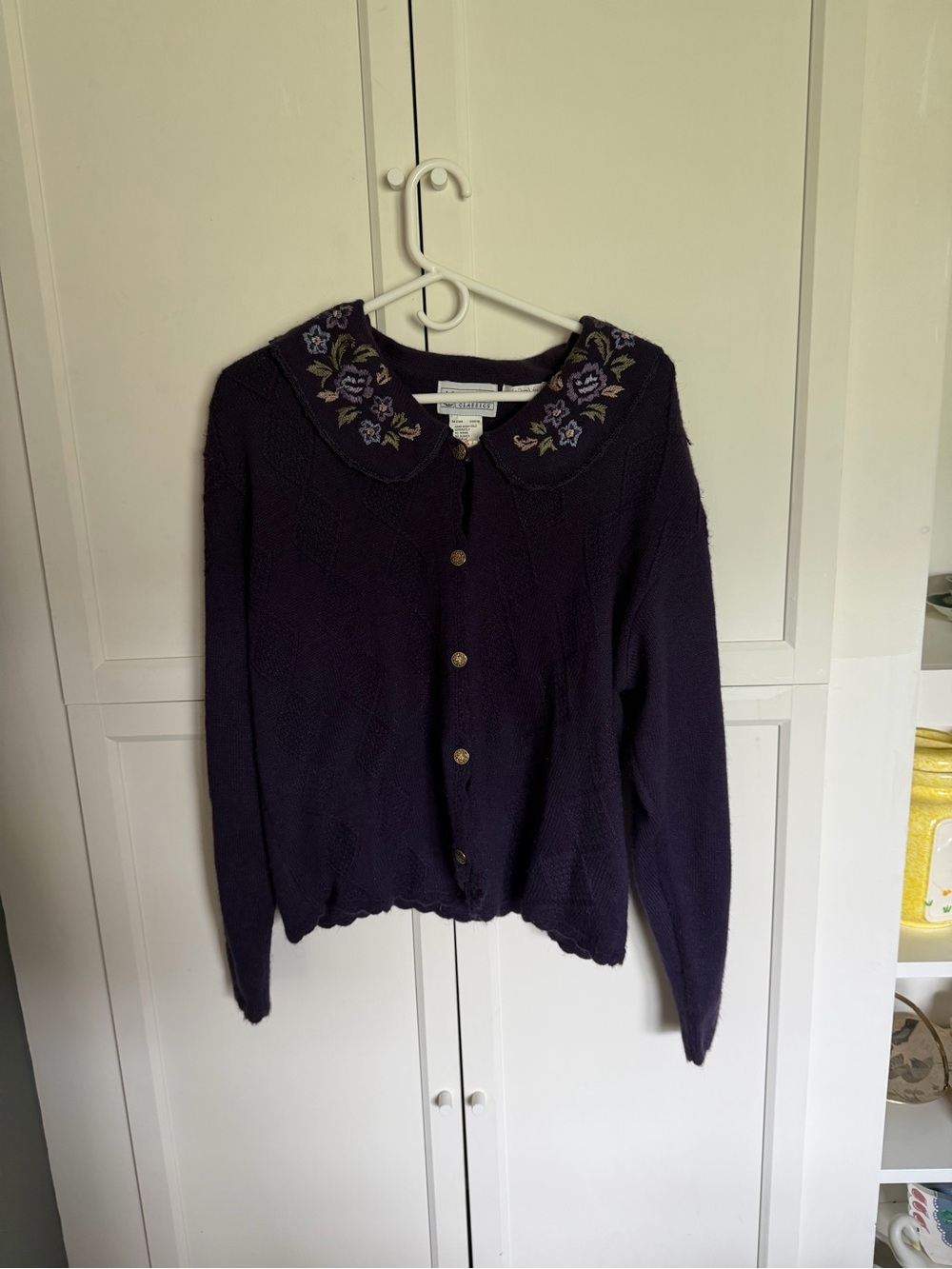 Embroidered Collar Dark Purple Women’s Cardigan Sweater